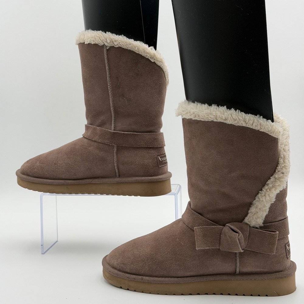 KOOLABURRA BY UGG Womens 6 Brown Suede Shearling Bow Mid Calf Boots 1128258